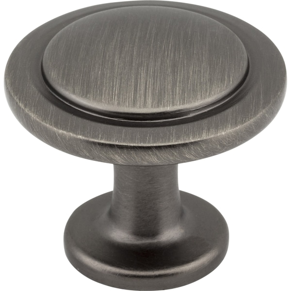 Elements 1-1/4" Diameter Brushed Pewter Round Button Gatsby Cabinet Knob 3960-BNBDL - main